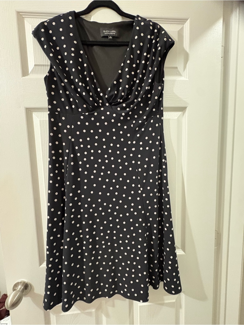 Black Label by Evan Picone Black Dress with White Polka Dots